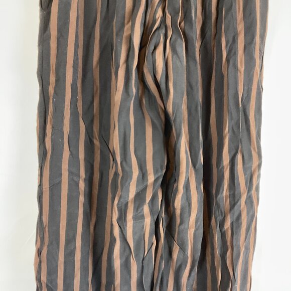 Faithfull The Brand Pants 4 Black Brown Striped Elastic Tie Waist Pockets - Picture 8 of 10